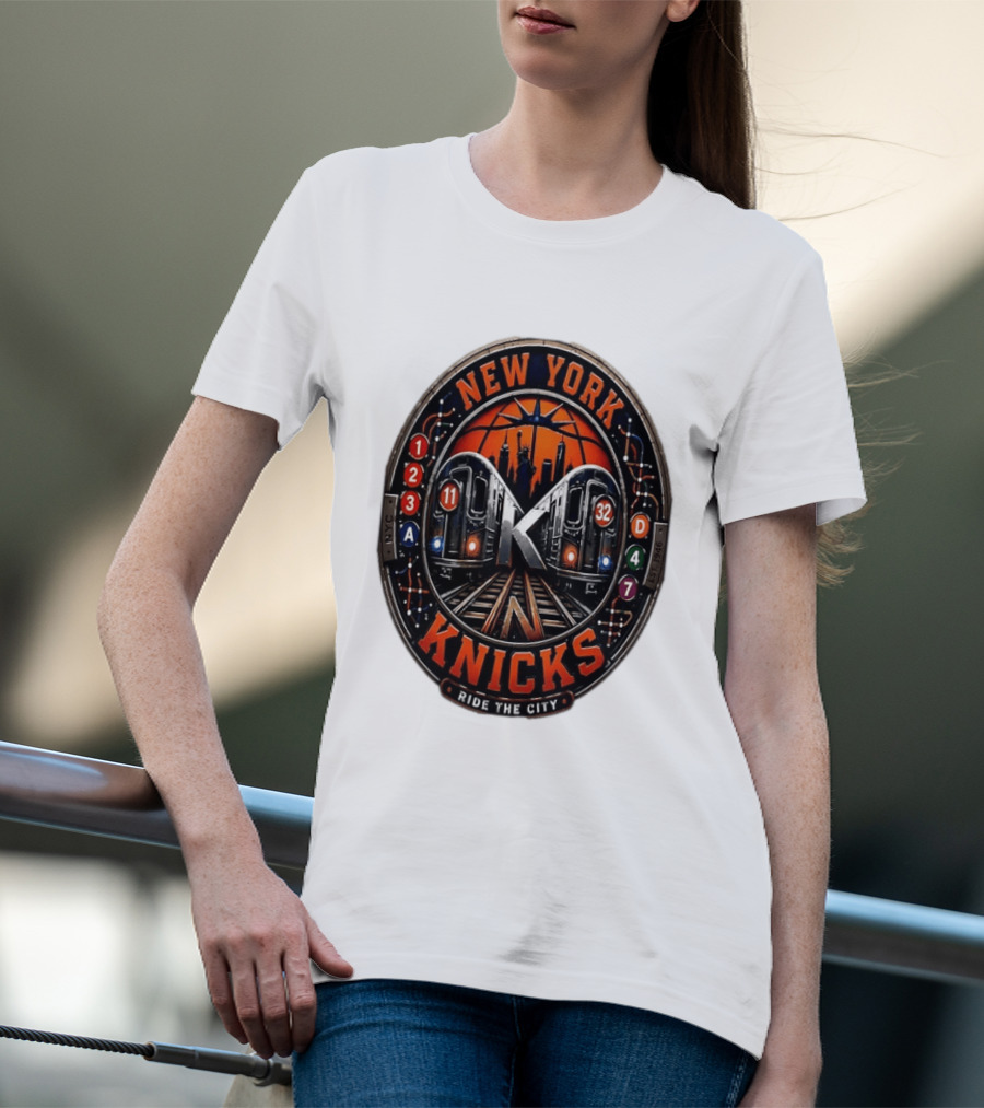New York Knicks Ride The City Subway Basketball Skyline T-Shirt