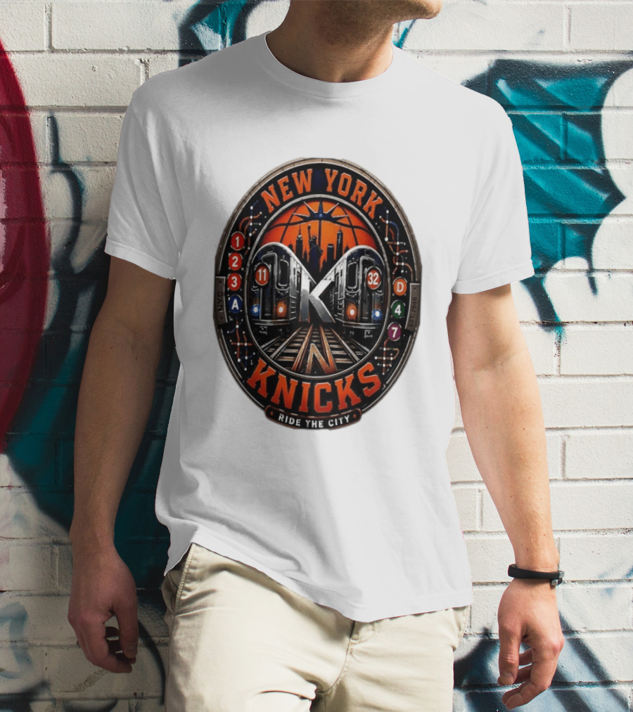 New York Knicks Ride The City Subway Basketball Skyline T-Shirt