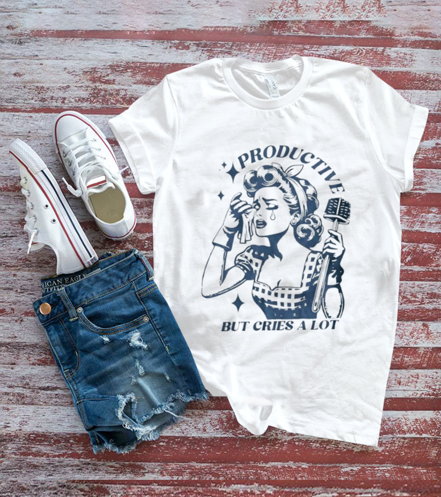 Productive But Cries A Lot Retro Housewife Aesthetic T-Shirt