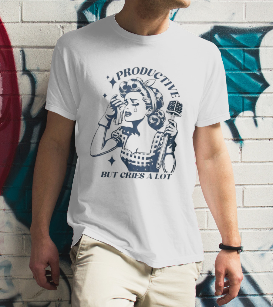 Productive But Cries A Lot Retro Housewife Aesthetic T-Shirt