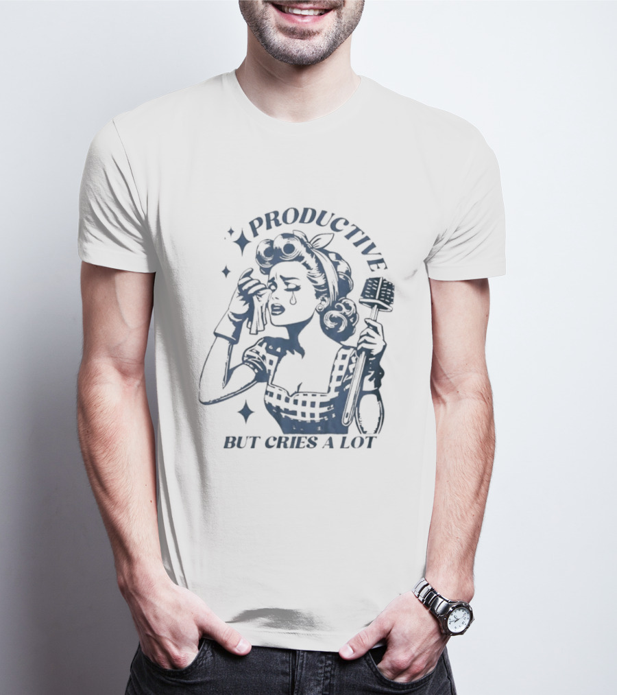 Productive But Cries A Lot Retro Housewife Aesthetic T-Shirt