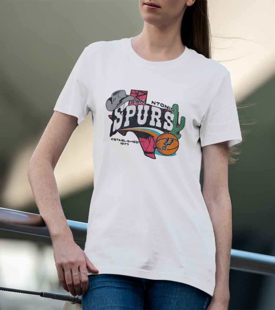 San Antonio Spurs Established 1973 Texas Map Basketball Cactus Cowboy Hat T-Shirt