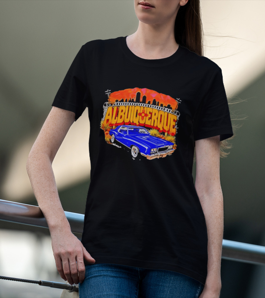 Albuquerque New Mexico Classic Car Skyline Desert Landscape T-Shirt