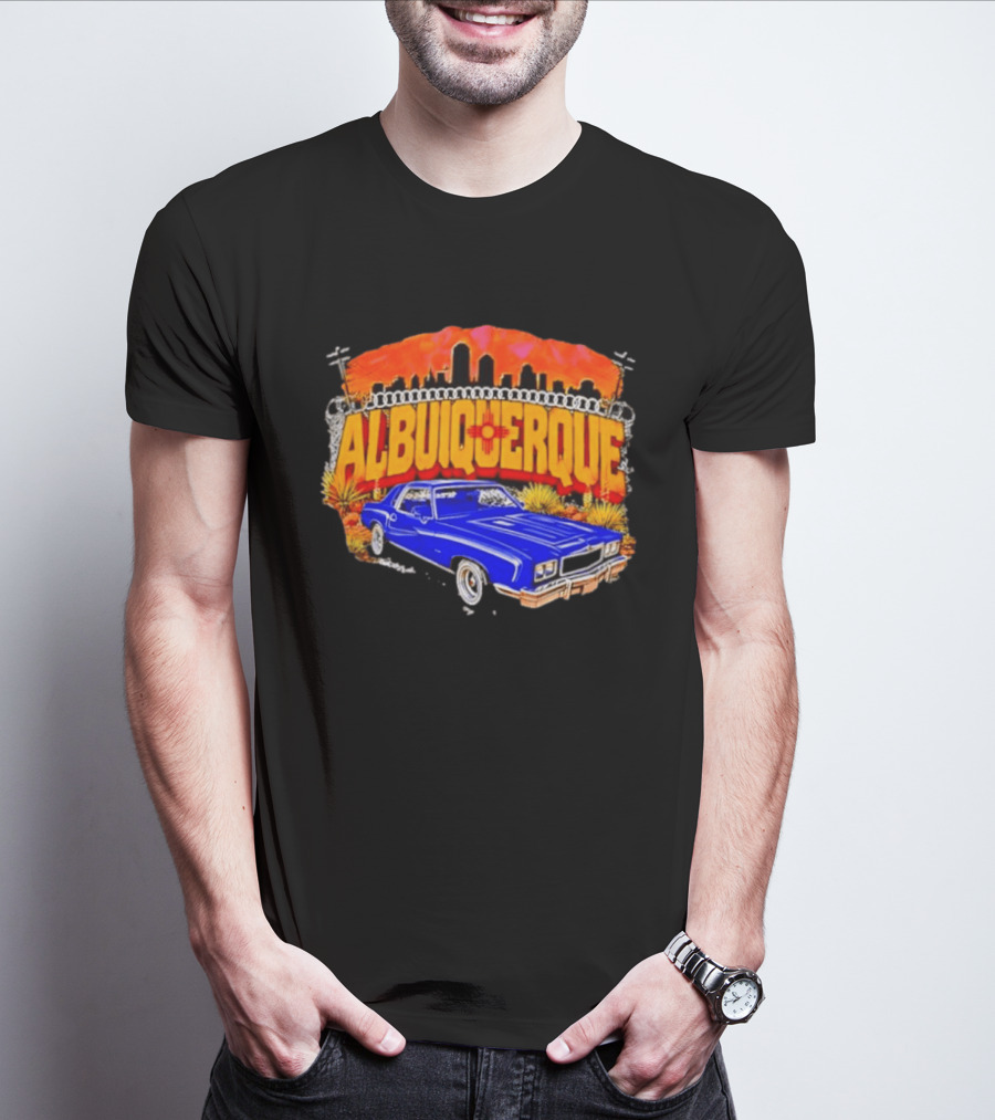 Albuquerque New Mexico Classic Car Skyline Desert Landscape T-Shirt