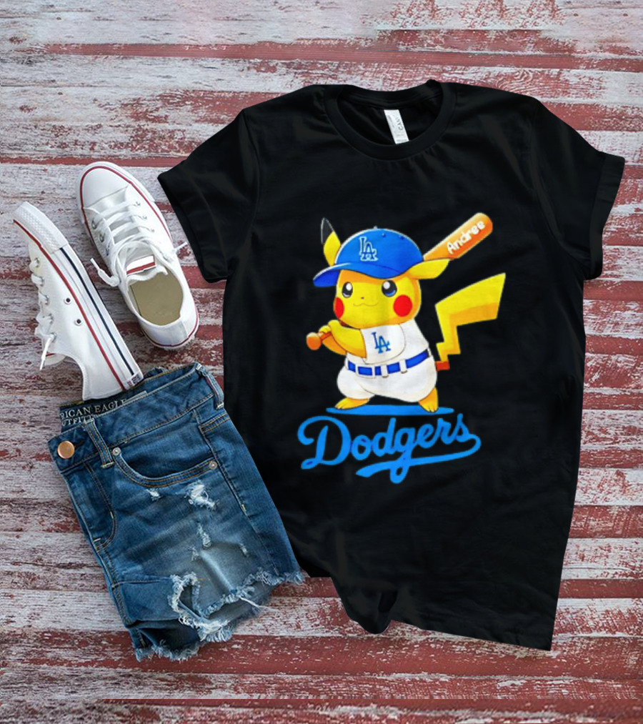Andree Pikachu Dodgers LA Baseball Batting T-Shirt