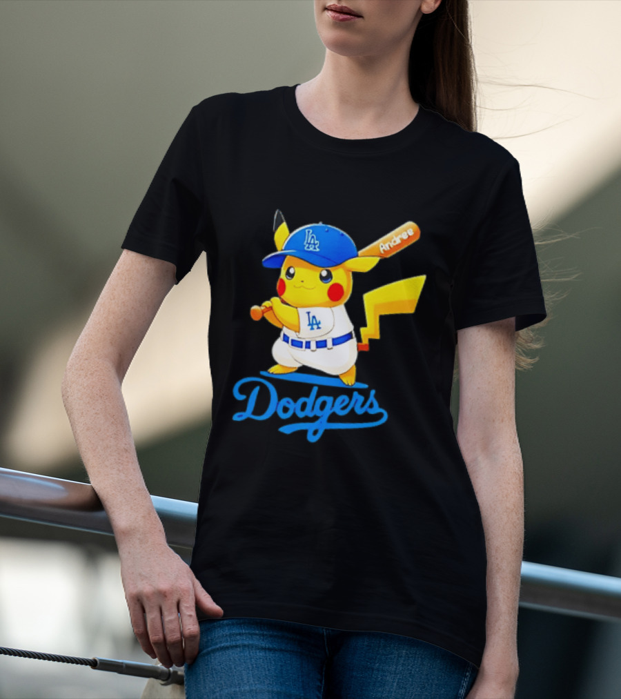 Andree Pikachu Dodgers LA Baseball Batting T-Shirt