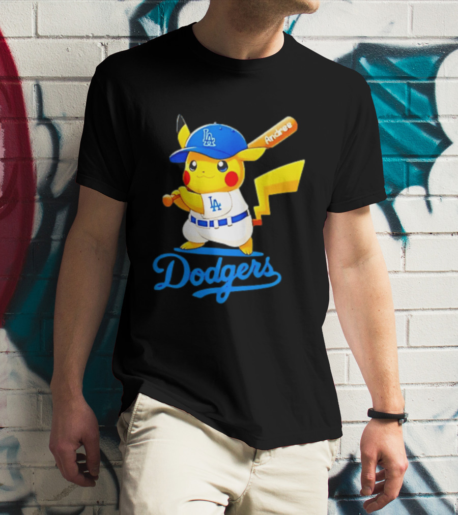Andree Pikachu Dodgers LA Baseball Batting T-Shirt