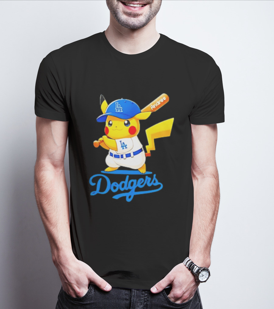 Andree Pikachu Dodgers LA Baseball Batting T-Shirt