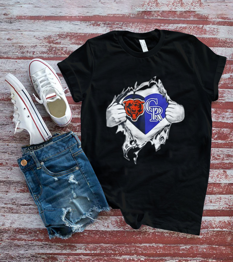 Chicago Bears Colorado Rockies Heart Ripping Open T-Shirt