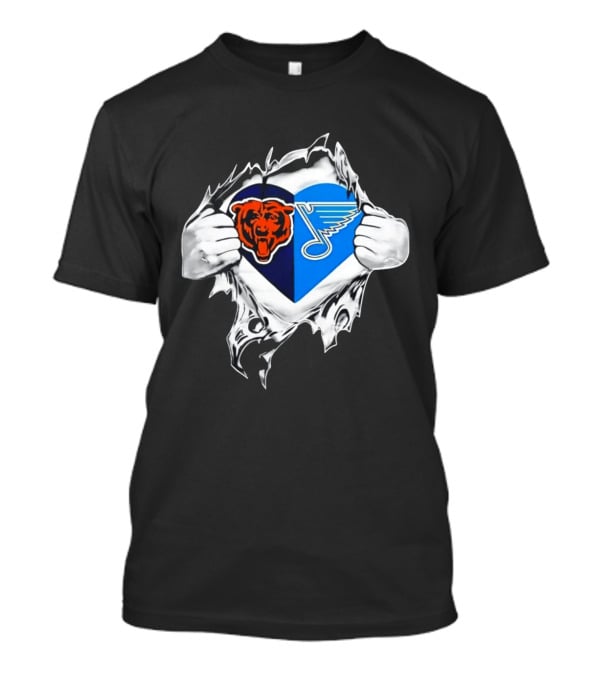Chicago Bears St Louis Blues Heart Ripping Open Chest Fans Passion Fusion T-Shirt