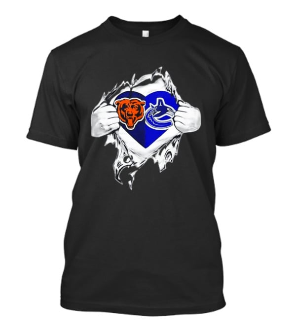 Chicago Bears Vancouver Canucks Heart Ripped Open Chest Sports Fans T-Shirt