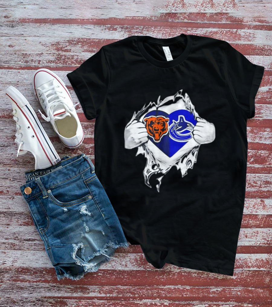 Chicago Bears Vancouver Canucks Heart Ripped Open Chest Sports Fans T-Shirt