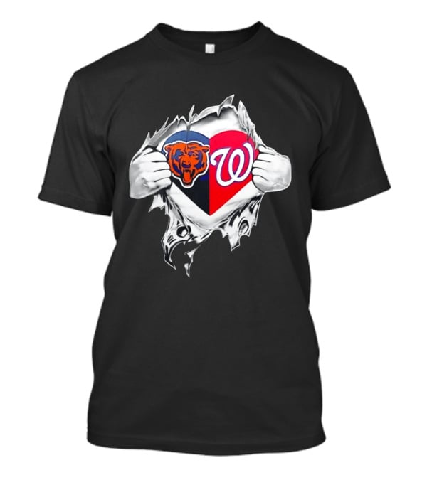 Chicago Bears Washington Nationals Heart Hands Fan Art Image T-Shirt