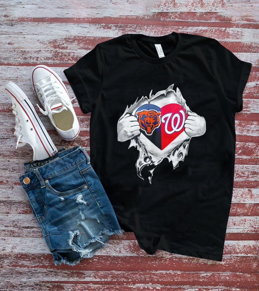 Chicago Bears Washington Nationals Heart Hands Fan Art Image T-Shirt