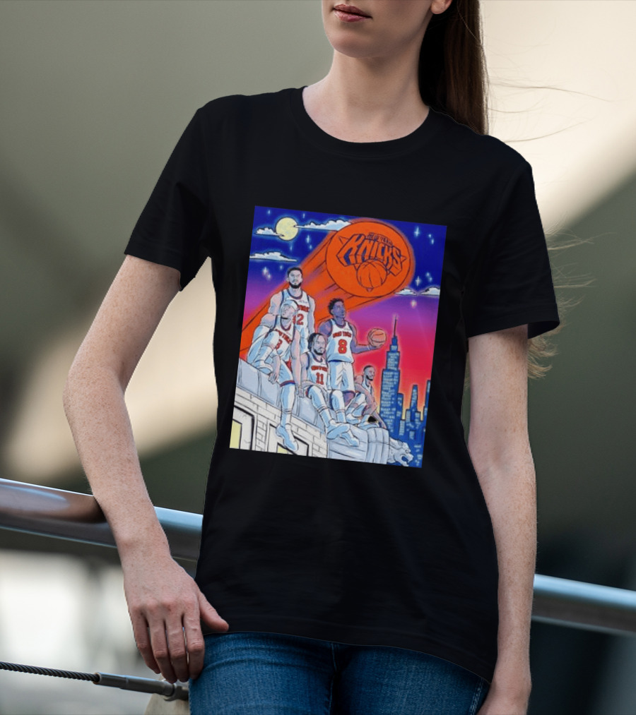 New York Knicks Jalen Brunson Julius Randle Mikal Bridges Basketball City Skyline T-Shirt