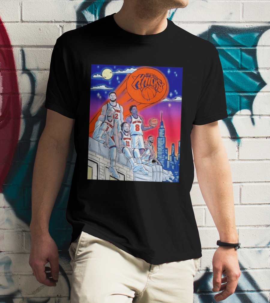 New York Knicks Jalen Brunson Julius Randle Mikal Bridges Basketball City Skyline T-Shirt