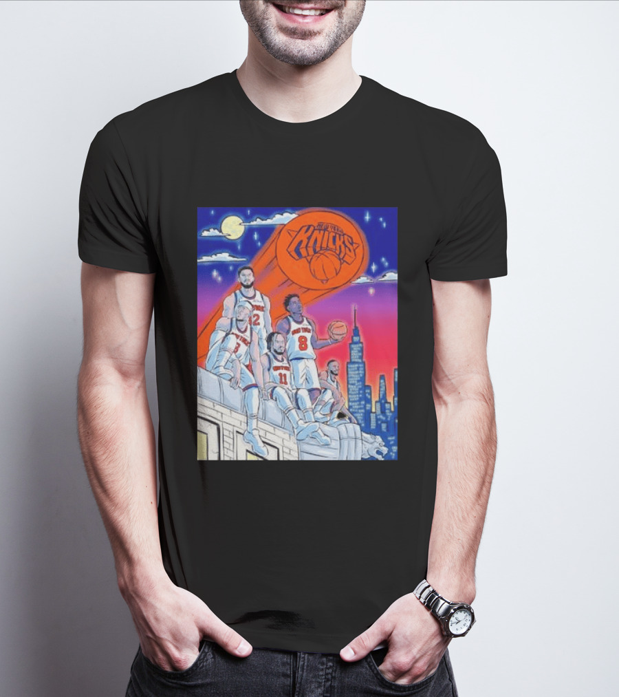 New York Knicks Jalen Brunson Julius Randle Mikal Bridges Basketball City Skyline T-Shirt