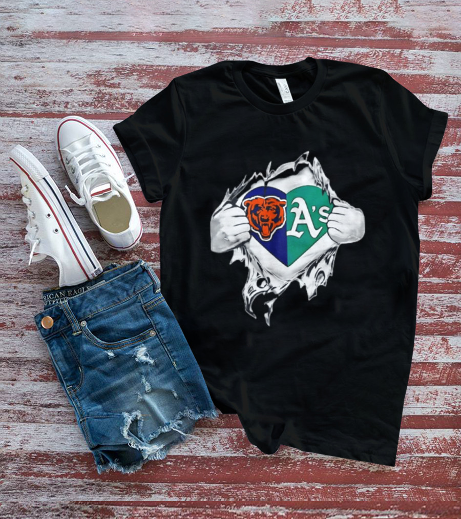 Chicago Bears Heart Oakland A's Fan Blend T-Shirt