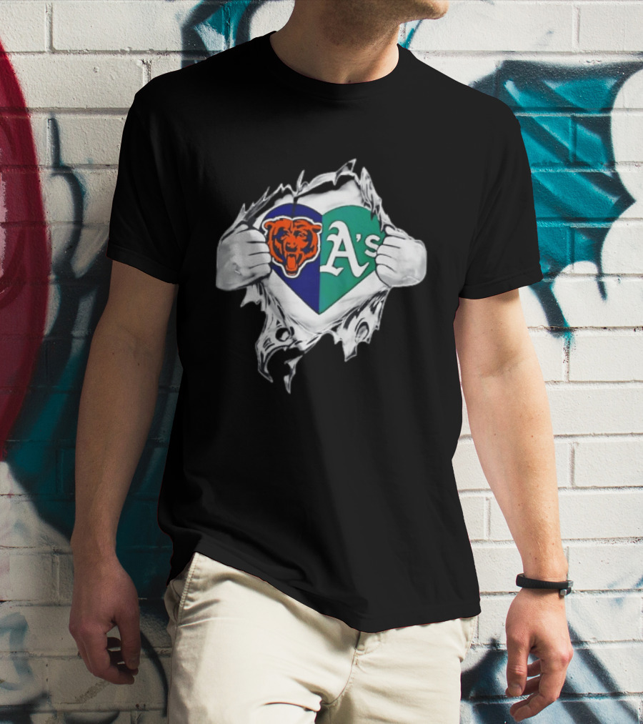 Chicago Bears Heart Oakland A's Fan Blend T-Shirt