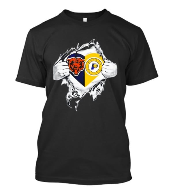 Heart Ripping Open Chicago Bears Indiana Pacers Fans Dual Team Loyalty T-Shirt