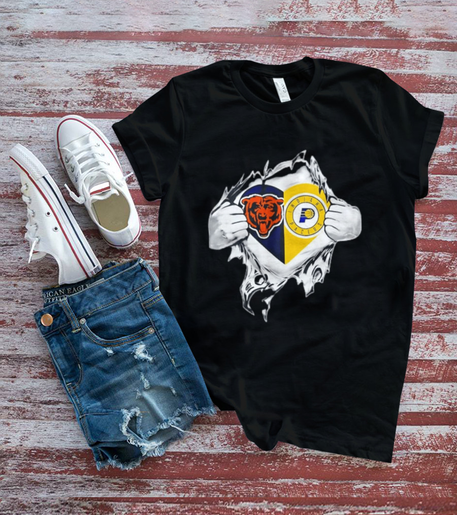 Heart Ripping Open Chicago Bears Indiana Pacers Fans Dual Team Loyalty T-Shirt