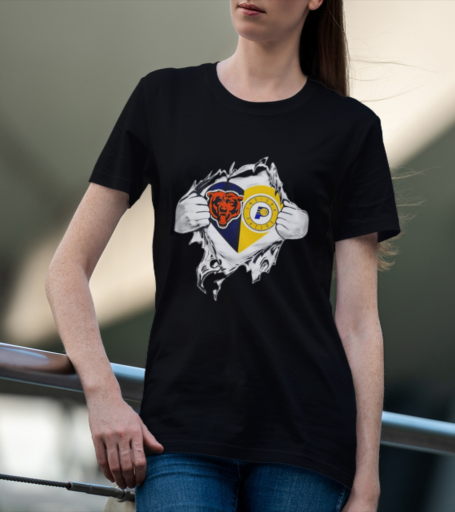 Heart Ripping Open Chicago Bears Indiana Pacers Fans Dual Team Loyalty T-Shirt