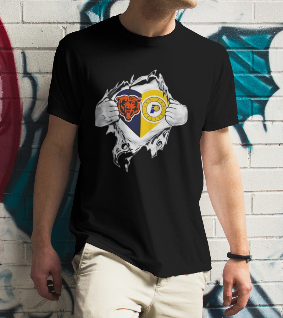 Heart Ripping Open Chicago Bears Indiana Pacers Fans Dual Team Loyalty T-Shirt
