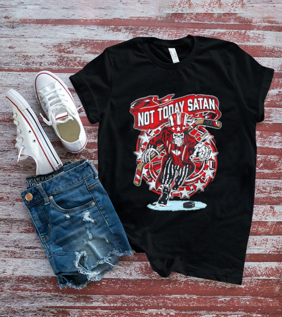 Not Today Satan Uncle Sam Skeleton Ice Hockey Player T-Shirt