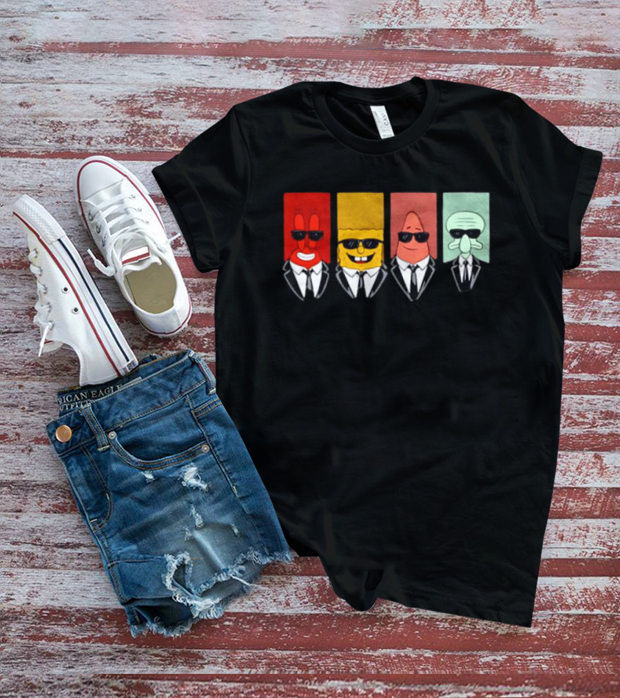 Reservoir Dogs Cartoon Black Suit Sunglasses SpongeBob T-Shirt
