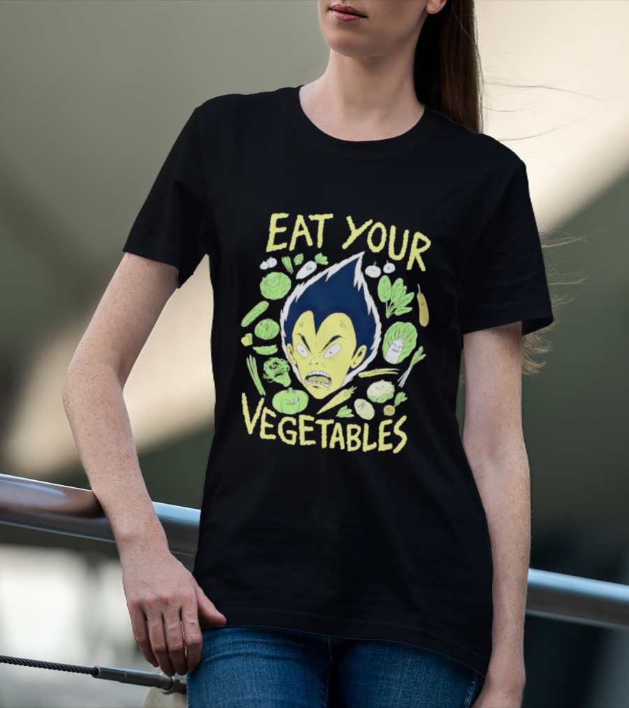 Vegeta Dragon Ball Z Eat Your Vegetables Anime Character Surrounded By Vegetables T-Shirt