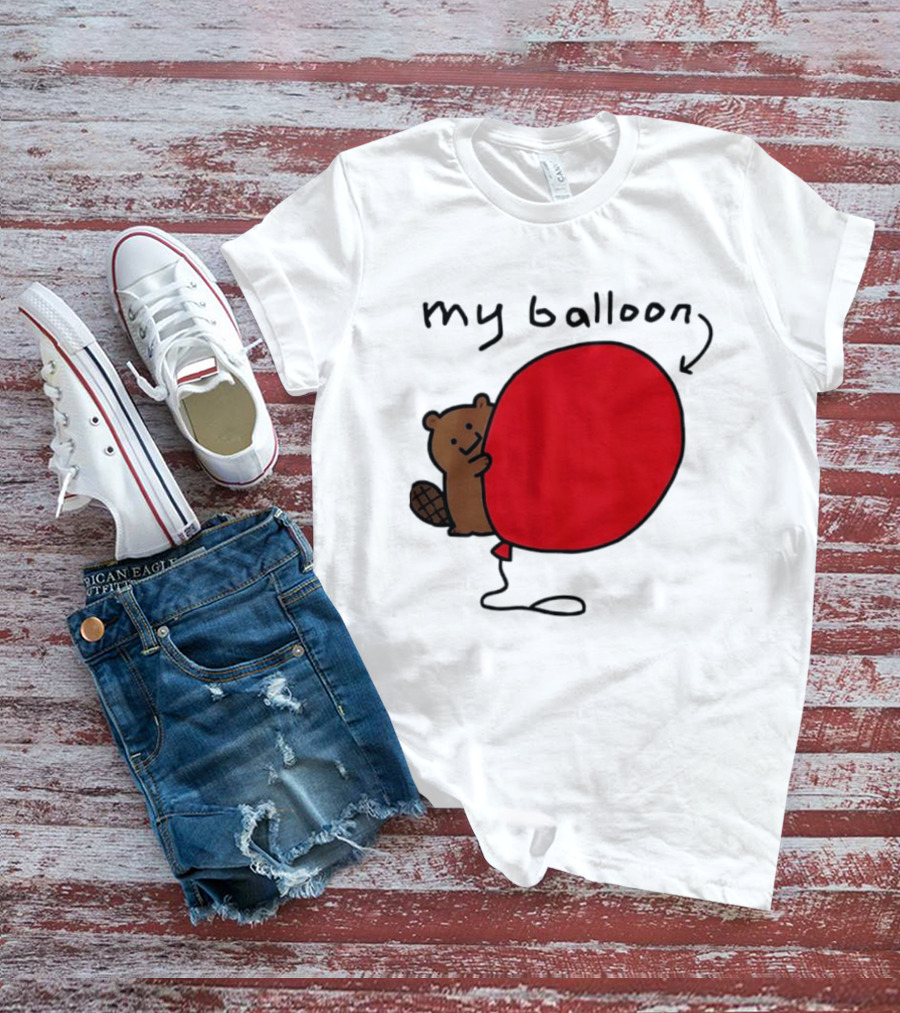 Beaver My Balloon Cartoon Animal Drawing T-Shirt