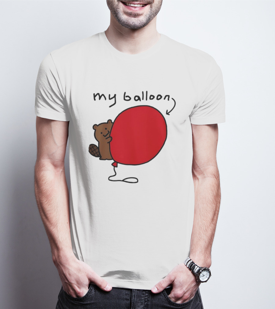 Beaver My Balloon Cartoon Animal Drawing T-Shirt