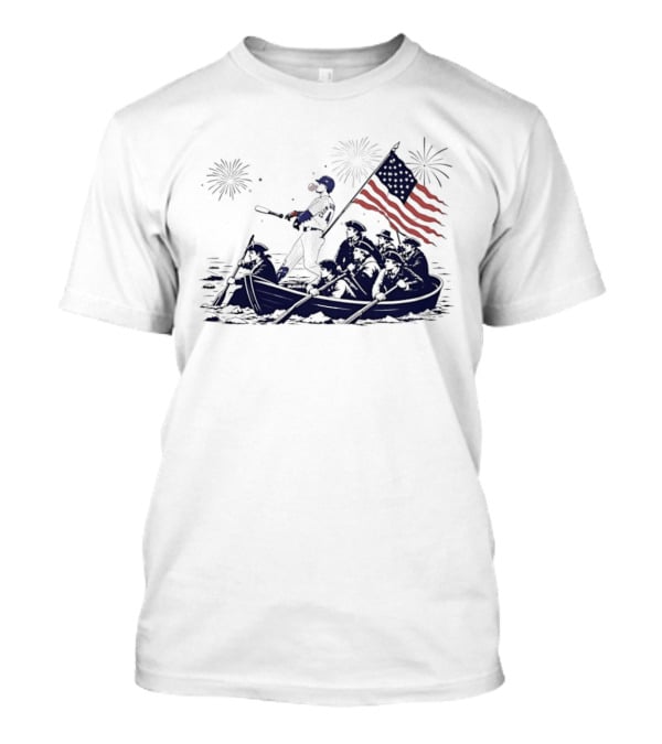 Chicago Cubs Patriotic Mascot With American Flag And Fireworks Scene T-Shirt