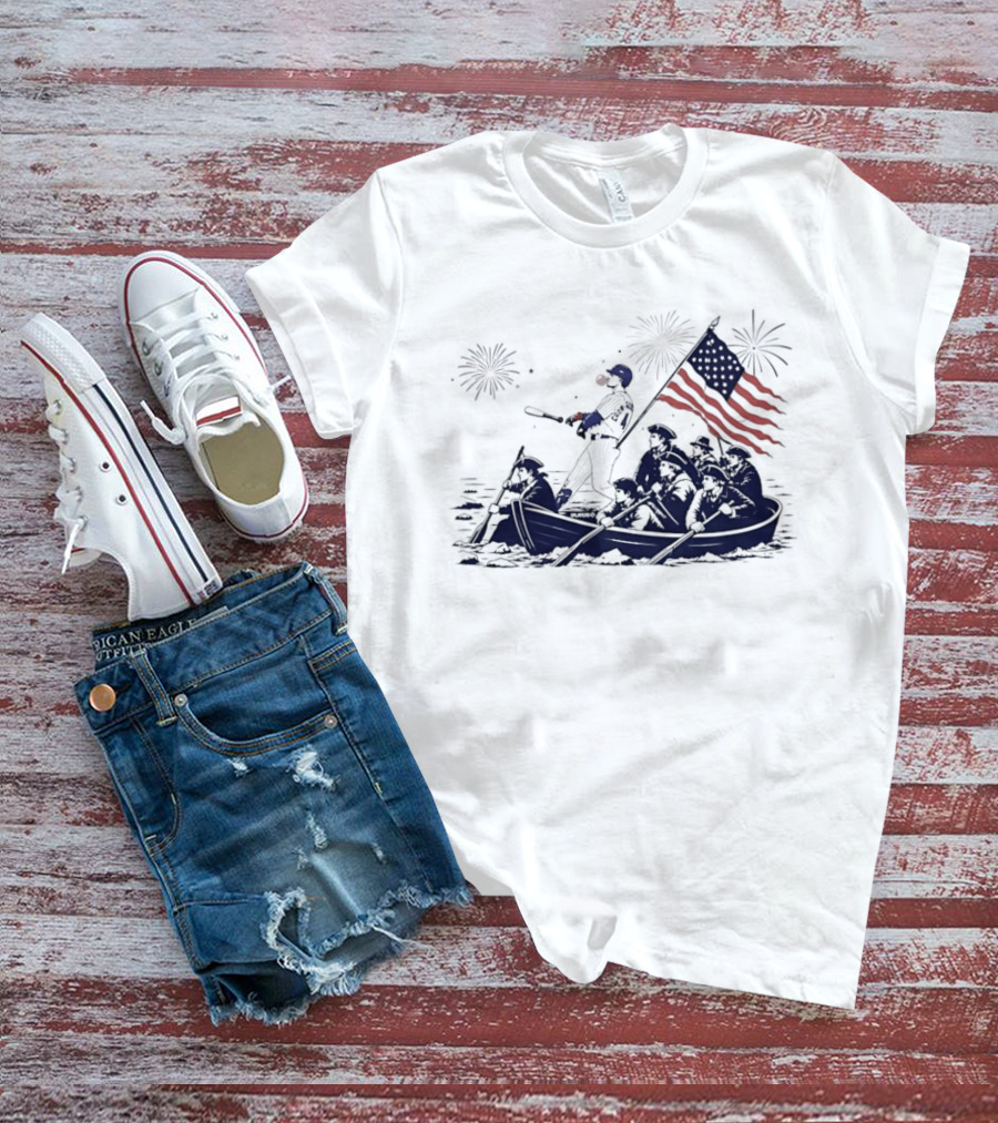 Chicago Cubs Patriotic Mascot With American Flag And Fireworks Scene T-Shirt