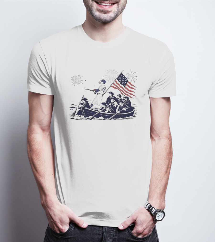 Chicago Cubs Patriotic Mascot With American Flag And Fireworks Scene T-Shirt