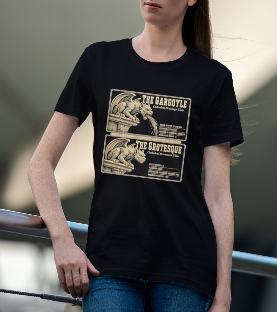 The Gargoyle And Grotesque Cathedral Drainage Ornament Guide Know Thy Masonry Stone Statue T-Shirt