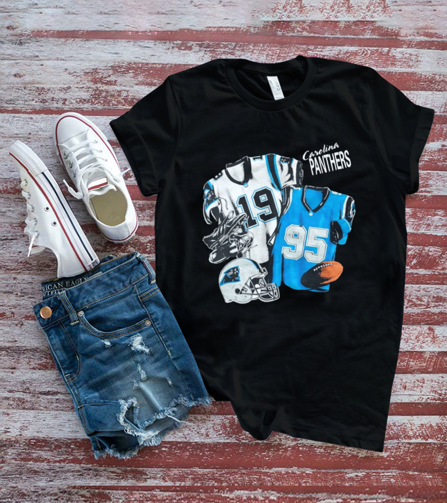 Carolina Panthers 19 95 Jerseys And Helmet With Football T-Shirt