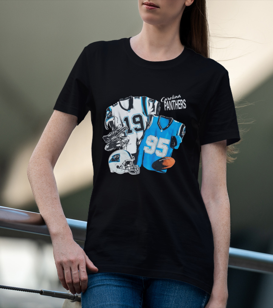 Carolina Panthers 19 95 Jerseys And Helmet With Football T-Shirt