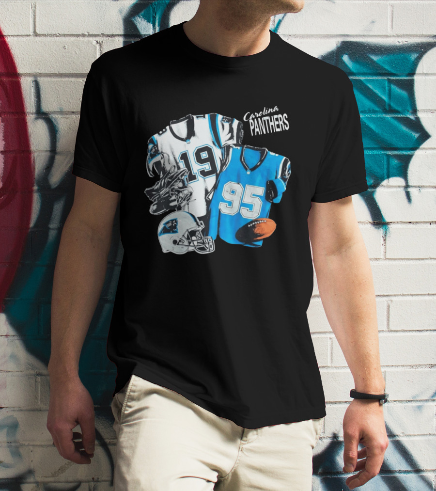 Carolina Panthers 19 95 Jerseys And Helmet With Football T-Shirt
