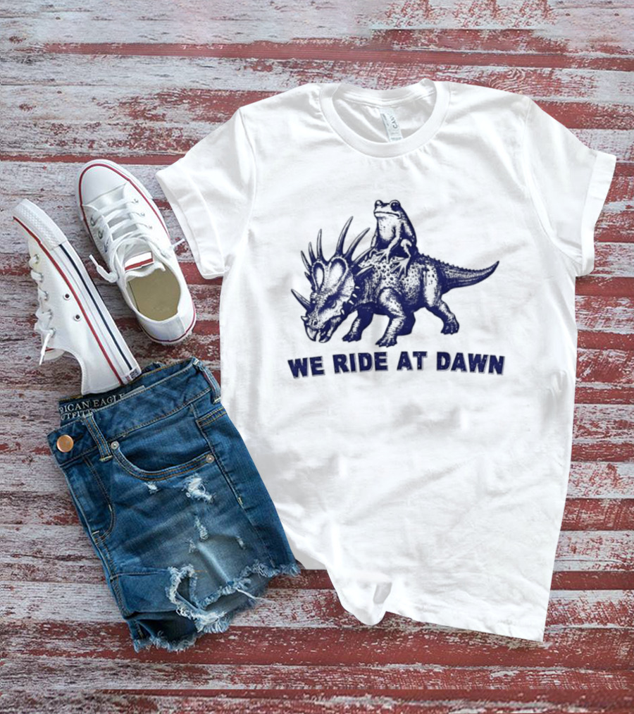 Frog Riding Styracosaurus We Ride At Dawn Adventure T-Shirt