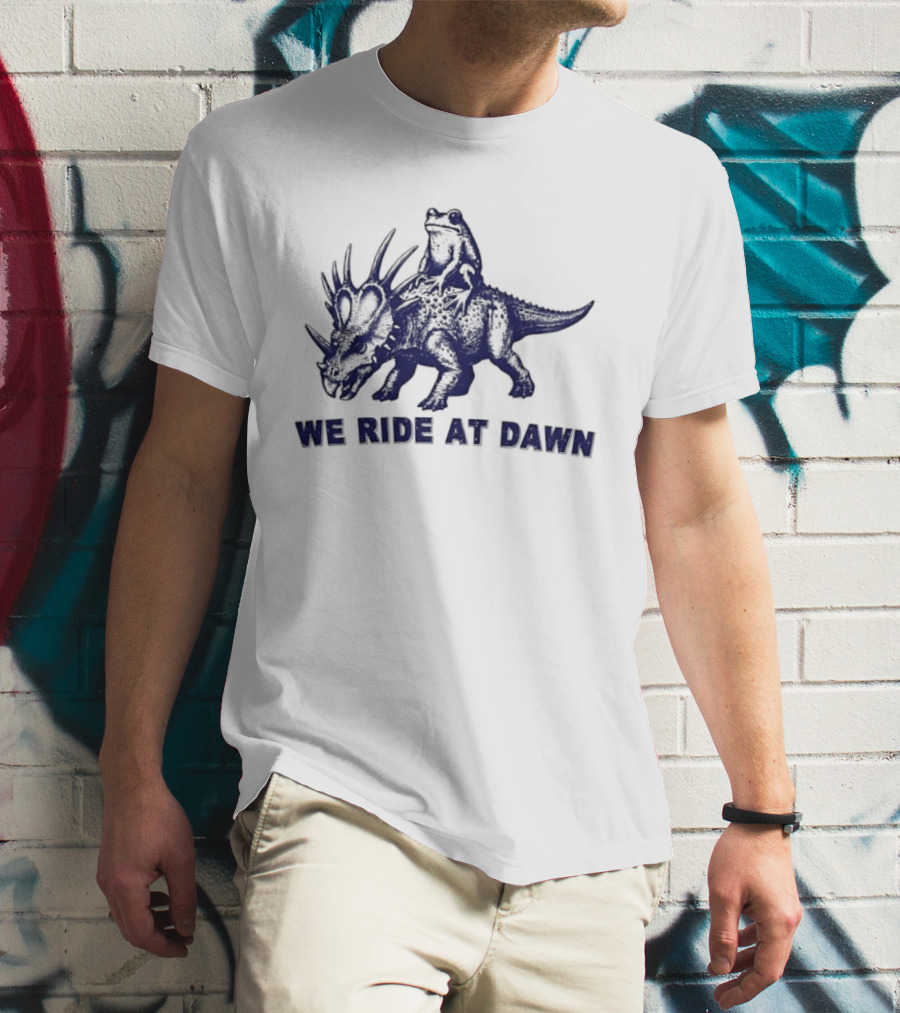 Frog Riding Styracosaurus We Ride At Dawn Adventure T-Shirt
