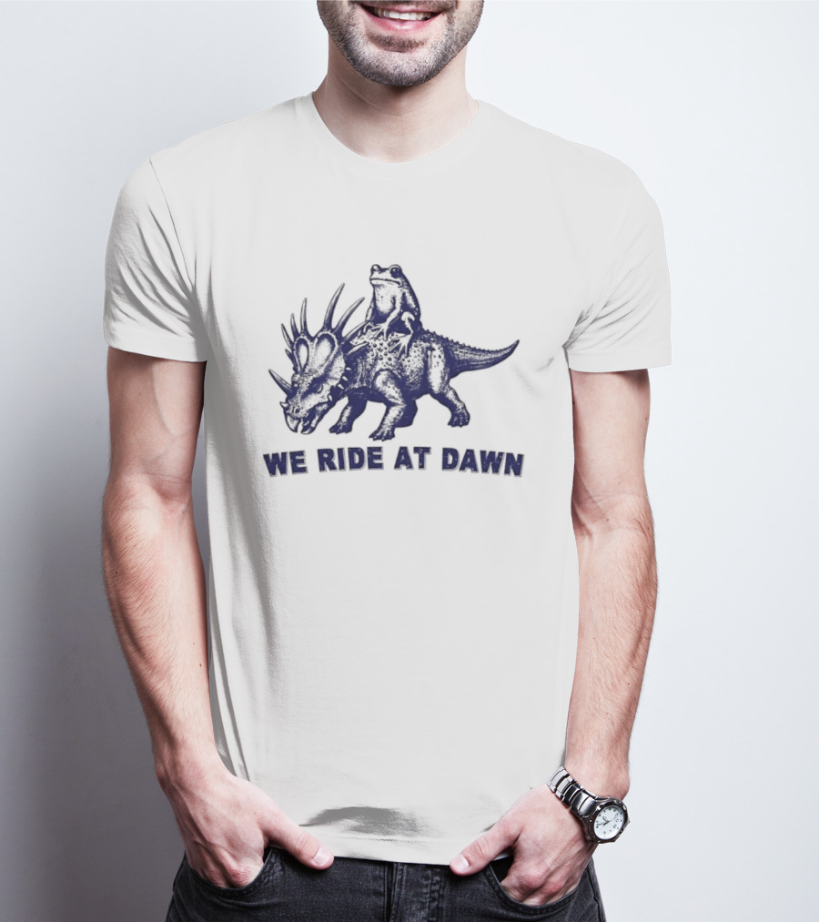Frog Riding Styracosaurus We Ride At Dawn Adventure T-Shirt