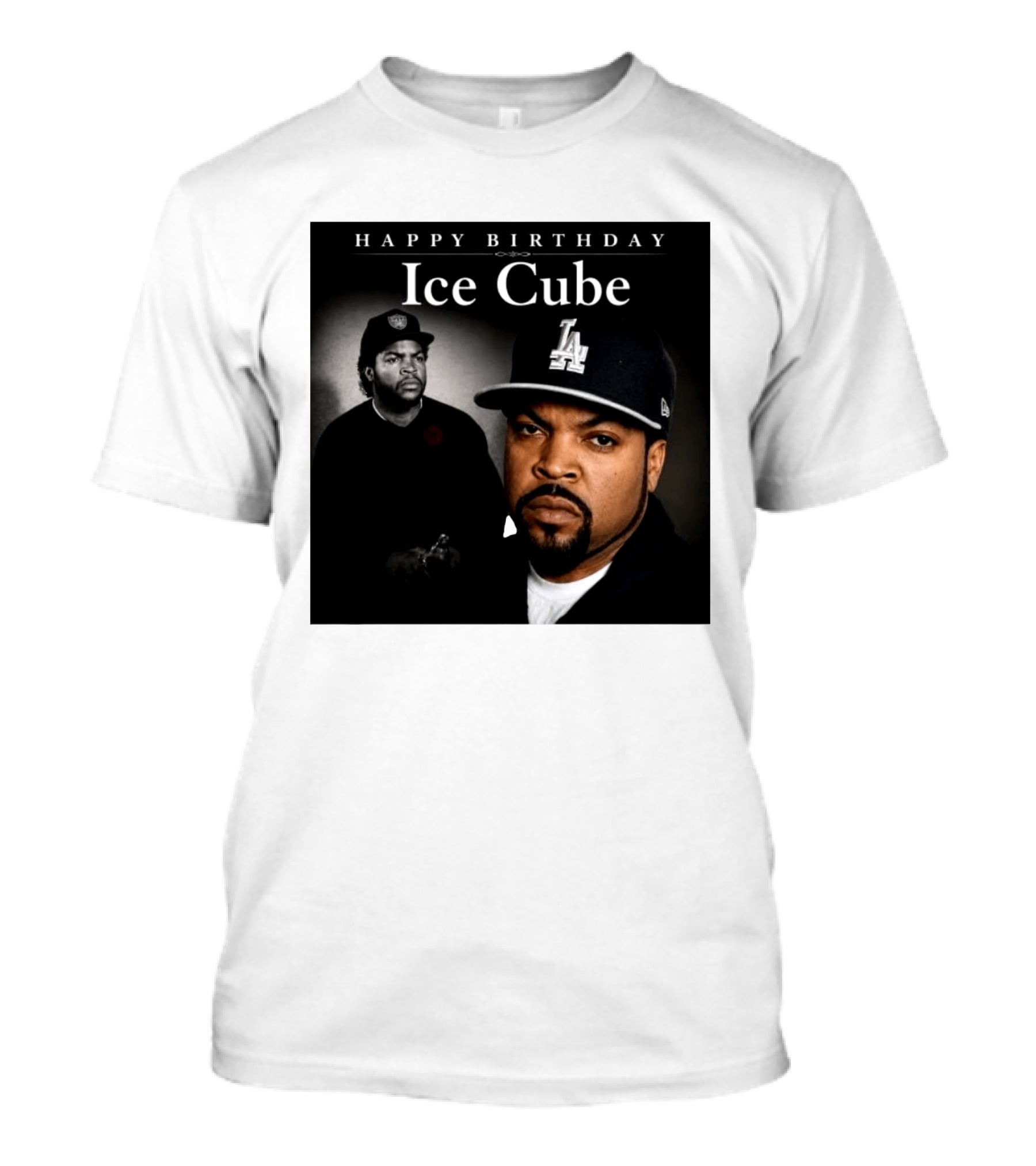 Happy Birthday Ice Cube LA Cap Black And White Portraits T-Shirt