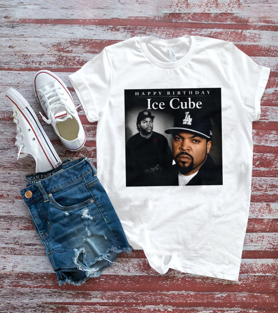 Happy Birthday Ice Cube LA Cap Black And White Portraits T-Shirt