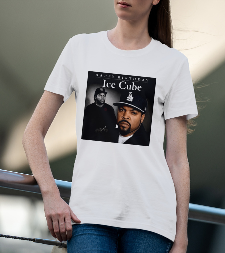 Happy Birthday Ice Cube LA Cap Black And White Portraits T-Shirt