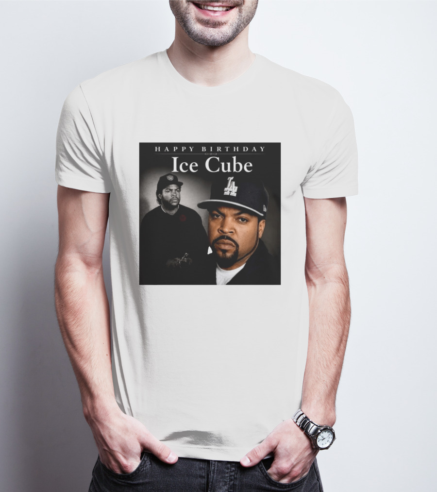 Happy Birthday Ice Cube LA Cap Black And White Portraits T-Shirt