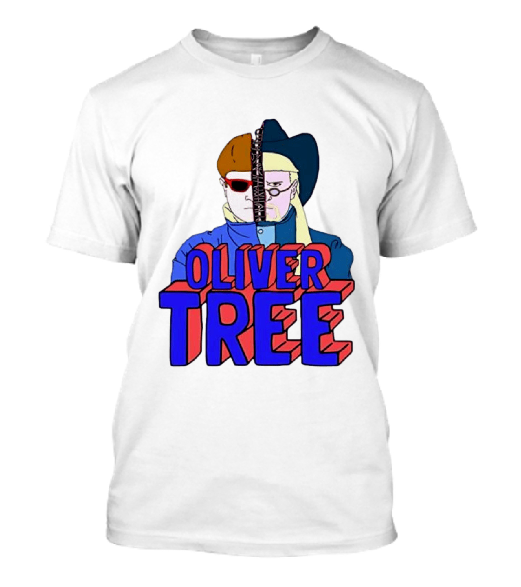 Oliver Tree Split Face Cowboy And Bowl Cut Red Blue T-Shirt