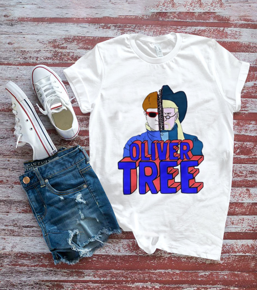 Oliver Tree Split Face Cowboy And Bowl Cut Red Blue T-Shirt