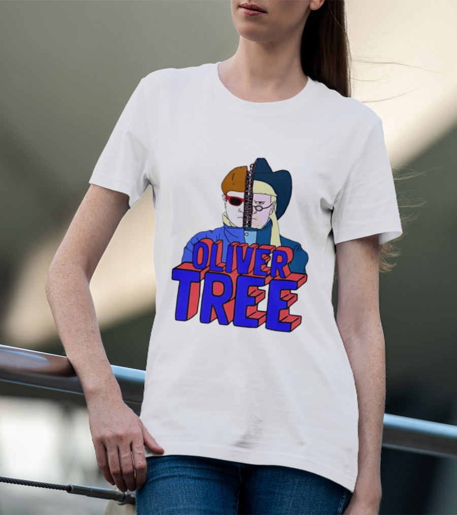 Oliver Tree Split Face Cowboy And Bowl Cut Red Blue T-Shirt