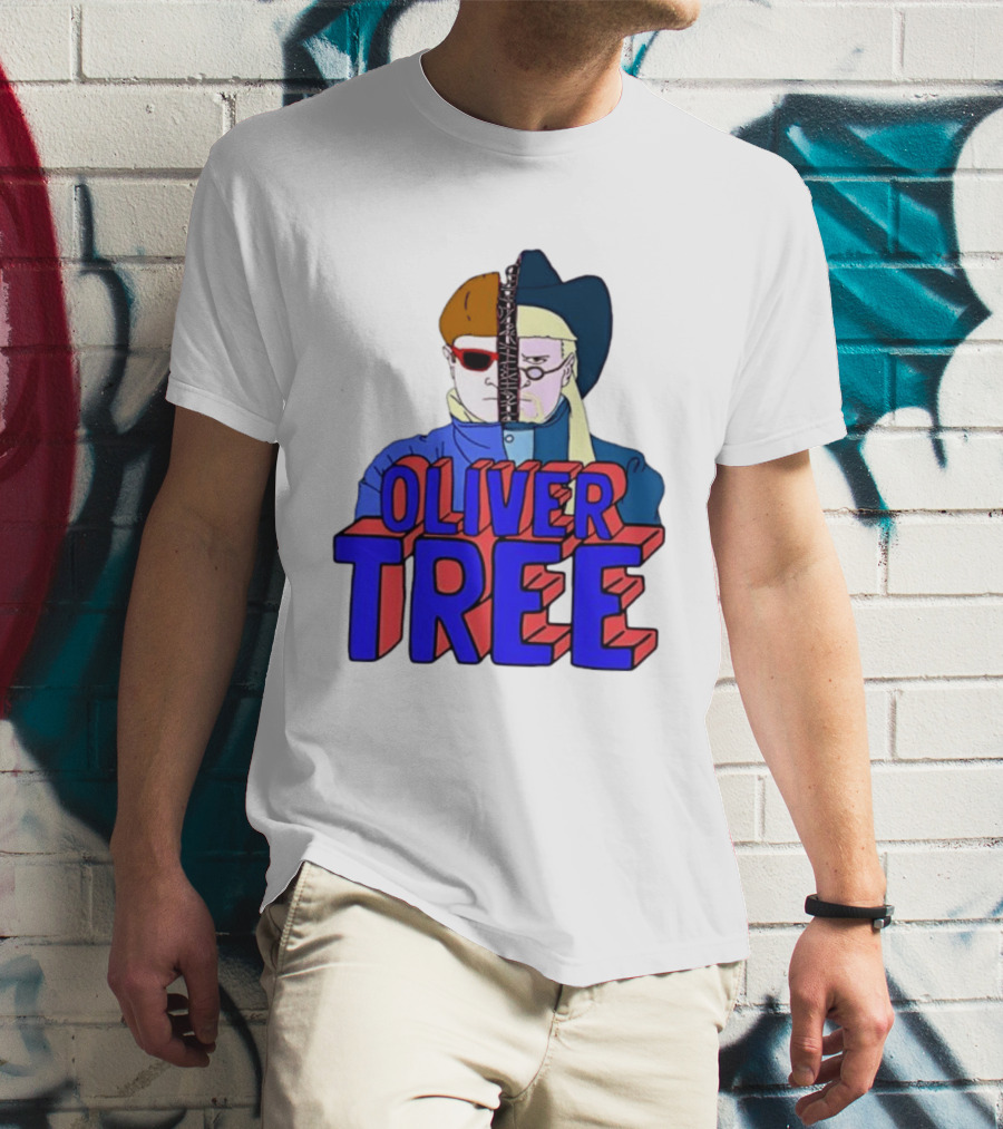 Oliver Tree Split Face Cowboy And Bowl Cut Red Blue T-Shirt